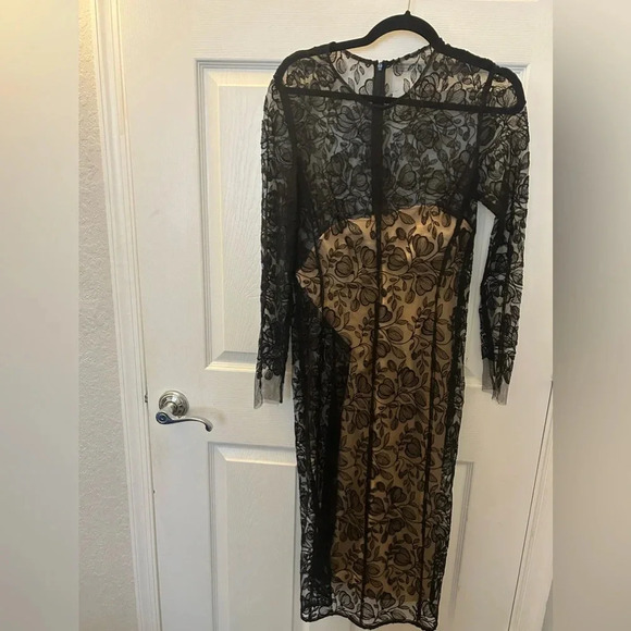 NEW LELA ROSE LONG SLEEVE LACE SHEATH DRESS SIZE 10 $1890 BLACK NORDSTROM - Picture 3 of 6